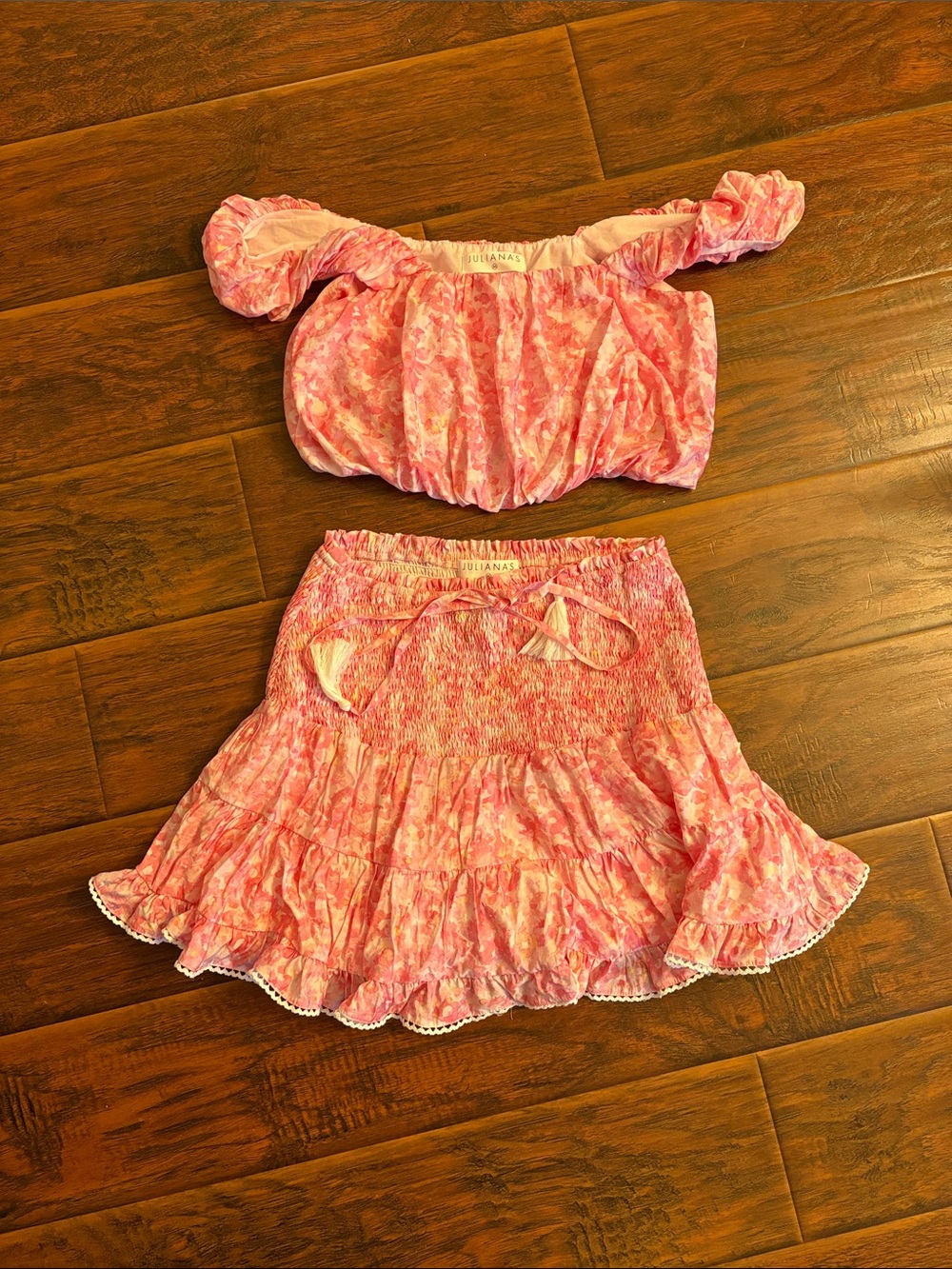 NWT Juliana’s High Society Two-Piece Ruffled Crop Top & Skirt Set